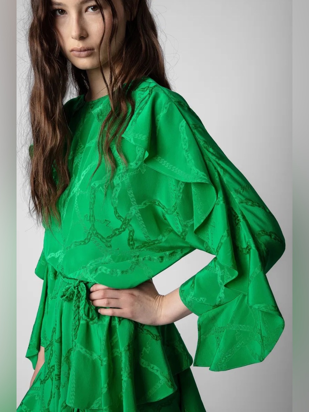 Zadig & Voltaire Ritana Jac Chaines 100% SILK Green Ruffle Maxi Dress NWT $1198 - Picture 8 of 10